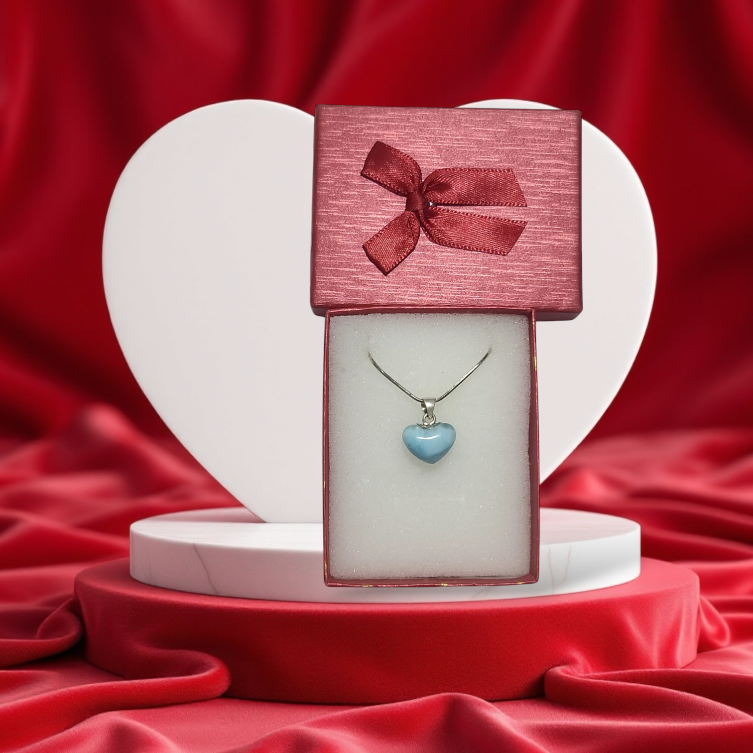 Colgante de Corazón de Larimar en Plata 925 – Tamaño Mediano, Edición San Valentín.